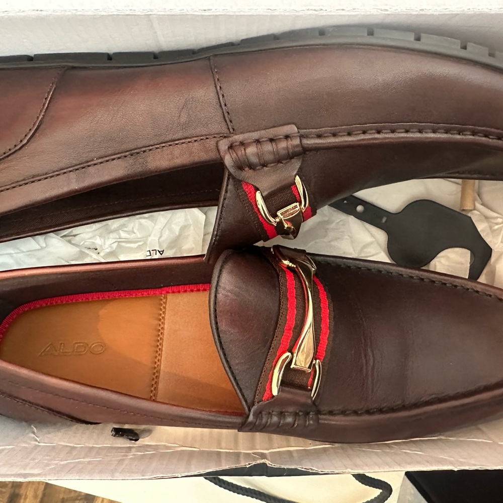 Aldo Men's Dark Brown Loafers with Red Accents- Like New - Picture 2 of 4